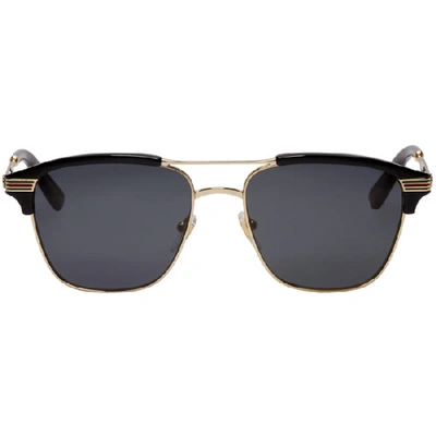 Gucci Retro Square Aviator Sunglasses, Gold/black In Gold/ Dark Havana