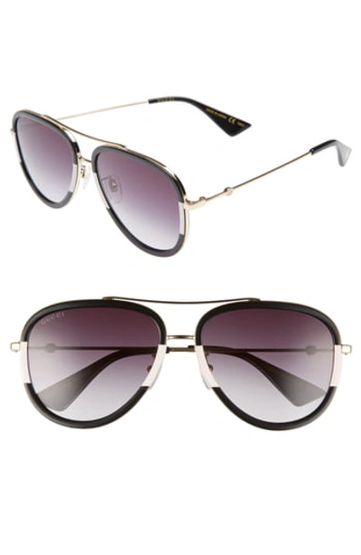 Gucci Web Block 57mm Leather Aviator Sunglasses - Gold/ Dark Havana