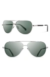 Shwood 'redmond' 58mm Titanium & Wood Sunglasses In Ebony/ Silver Titanium/ Grey