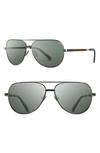 Shwood 'redmond' 58mm Titanium & Wood Sunglasses In Black Chrome/ Mahogany/ Green