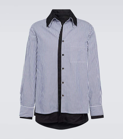 Bottega Veneta Cotton Linen Stripe Double Shirt Blue White In Multicolore