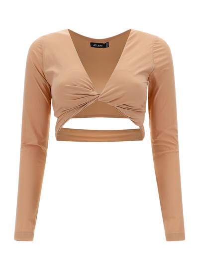 Atlein Crossed Cropped Top In Beige