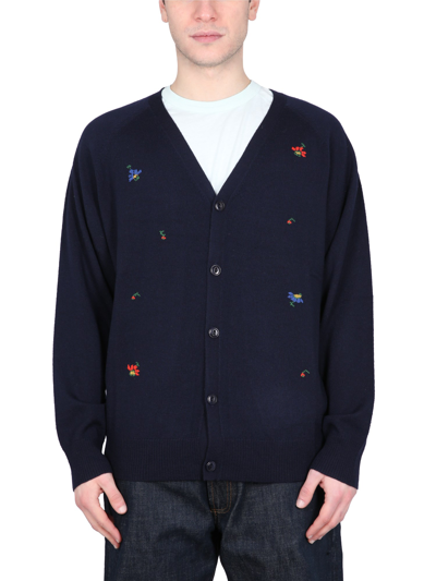 Ymc You Must Create Embroidered V-neck Cardigan In 40 - Navy