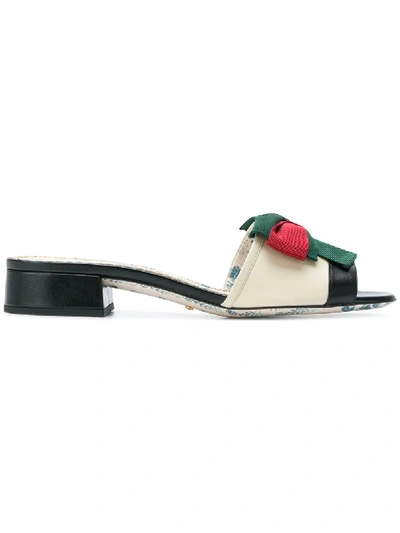 Gucci Leather Slide Sandal With Web Bow In Off White