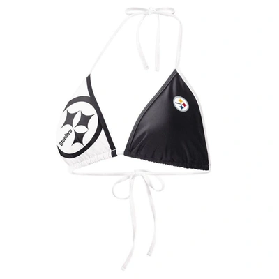 G-iii 4her By Carl Banks Black/white Pittsburgh Steelers Play Action Bikini Top