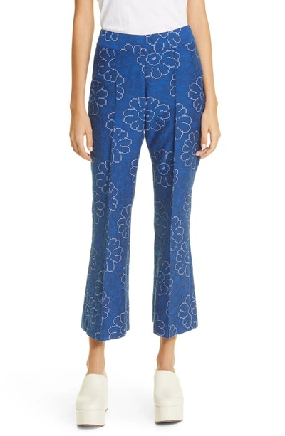 Smythe Floral Pintuck Crop Pants In Indigo Floral