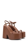 Larroude Wanda Ankle Strap Platform Sandal In Caramel Leather