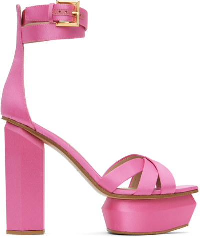 Balmain Ava Satin Platform Sandals In Pink