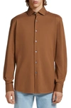 Zegna Cotton Jersey Button-up Shirt In Foliage