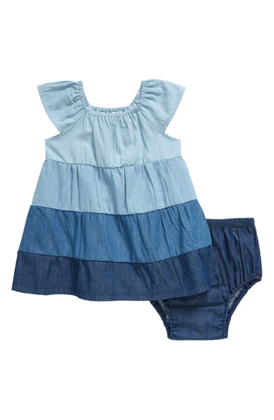 Splendid Babies' Tiered Chambray Cotton Dress & Bloomers Set In Chambray Multi