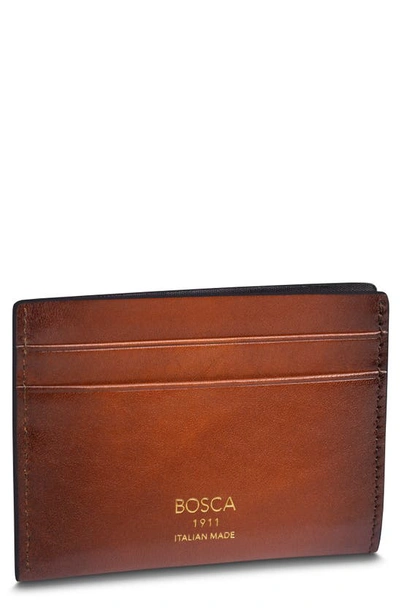 Bosca Hard Burn Leather Card Case In Tan