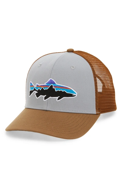 Patagonia 'fitz Roy - Trout' Trucker Hat - Grey In Drifter Grey/ Coriander