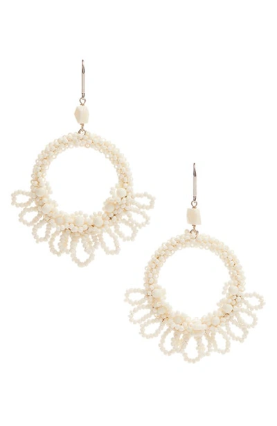 Isabel Marant Talasi Beaded Hoop Drop Earrings In Ecru/ Silver