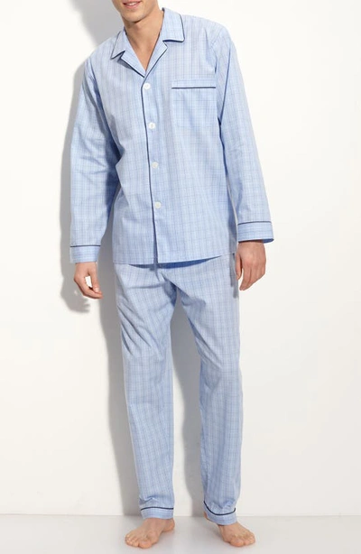 Majestic Cotton Pajamas In Light Blue Check