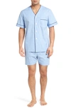 Majestic Cotton Short Pajamas In Light Blue Check