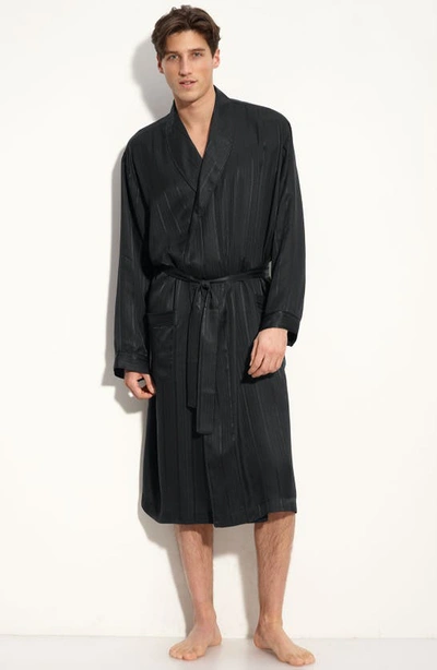 Majestic Herringbone Stripe Silk Robe In Night