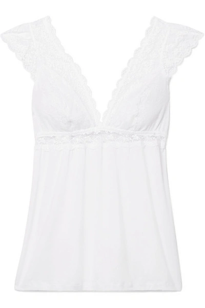 Eberjey Kiss The Bride Lace-trimmed Stretch Modal-jersey Pajama Top In White