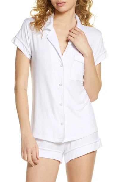 Eberjey Gisele Boxer-short Jersey Pajama Set In White/water Blue