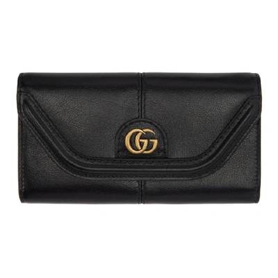 Gucci Linea Small Gg Leather Continental Wallet, Black