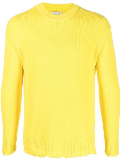 Laneus Ribbed-knit Jumper In <p>yellow Cotton Jumper From  Featuring Long Sleeves, Round Neck And Stressed Hems.