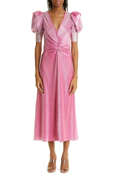 Rotate Birger Christensen Midi Gradient Dress Woman Pink In Polyester In Pink/silver Tone