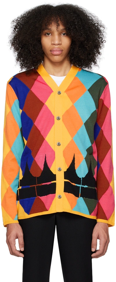 Comme Des Garçons Homme Deux V-neck Diamond-print Cardigan In Multicolour