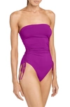 Robin Piccone Aubrey Strapless Cinched One-piece Swimsuit In Purple