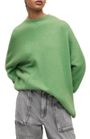 Allsaints Lock Asymmetric Hem Crewneck Sweater In Apple Green