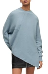 Allsaints Lock Asymmetric Hem Crewneck Sweater In Blue