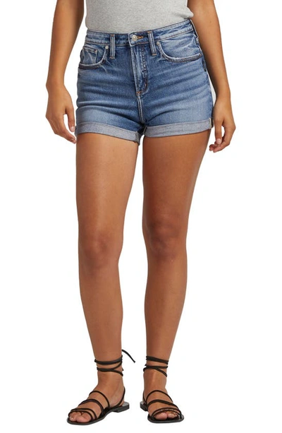 Silver Jeans Co. Beau High Waist Roll Cuff Denim Shorts In Indigo