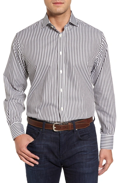 Thomas Dean Regular Fit Stripe Herringbone Sport Shirt In Black