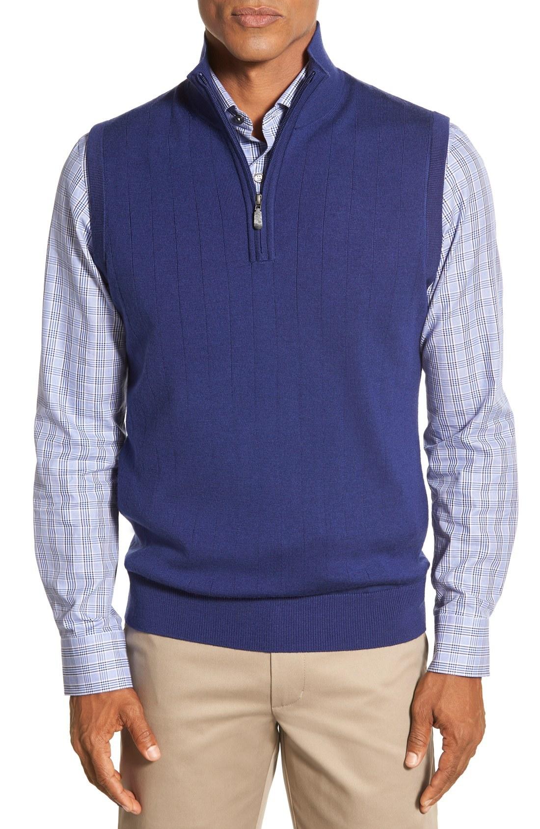 Bobby Jones Quarter Zip Wool Sweater Vest In Summer Navy | ModeSens
