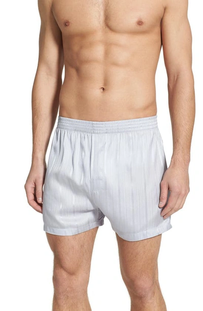 Majestic Herringbone Stripe Silk Boxer Shorts In Silver