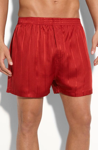 Majestic Herringbone Stripe Silk Boxer Shorts In Mahogany