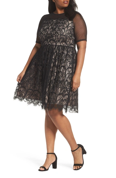 London Times Illusion Lace Fit & Flare Dress In Black