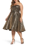 Mac Duggal Metallic Fit & Flare Dress In Antique / Gold