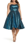 Mac Duggal Metallic Fit & Flare Dress In Turquoise