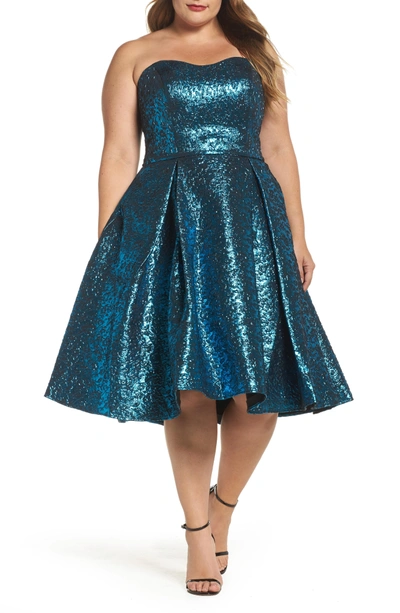 Mac Duggal Metallic Fit & Flare Dress In Turquoise