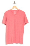 Abound Short Sleeve Textured Notch Neck Tee In Coral Reverse Chill Heather