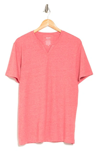 Abound Short Sleeve Textured Notch Neck Tee In Coral Reverse Chill Heather