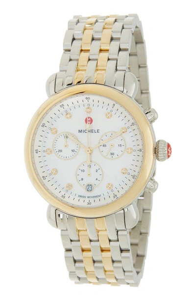 Michele Deco Ii Two Hand Diamond Bracelet Watch In Gold