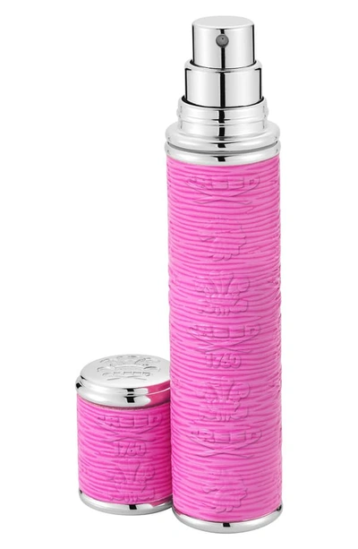 Creed Dark Pink Leather With Silver Trim Pocket Atomizer