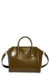Givenchy Small Antigona Lock Leather Satchel In Dark Khaki