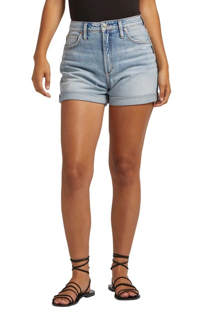 Silver Jeans Co. Mom High Waist Roll Cuff Denim Shorts In Indigo