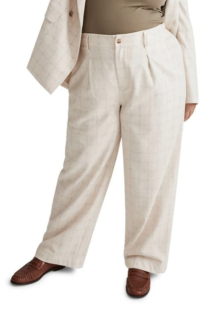 Madewell The Untailored Plaid Straight Leg Pants In Pumice