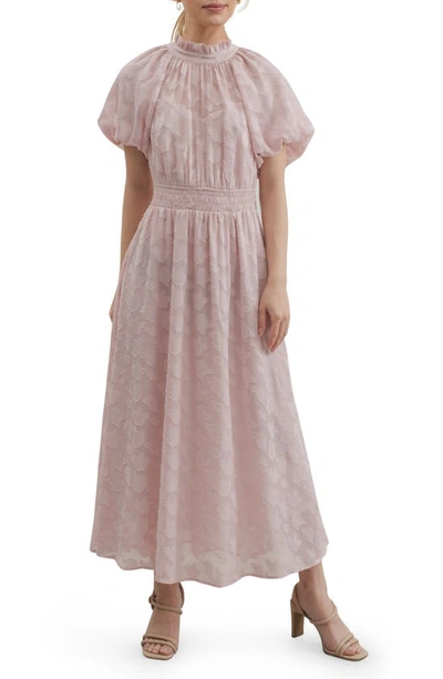 Zoe And Claire Ruffle Collar Puff Sleeve Maxi Dress In Pink