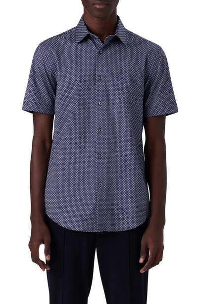 Bugatchi Ooohcotton® Geometric Print Short Sleeve Button-up Shirt In Navy
