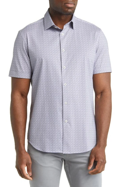 Bugatchi Ooohcotton® Geometic Print Short Sleeve Button-up Shirt In Navy