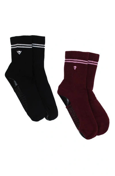 Arebesk 2-pack Classic Crew Grip Socks In Black/burgundy