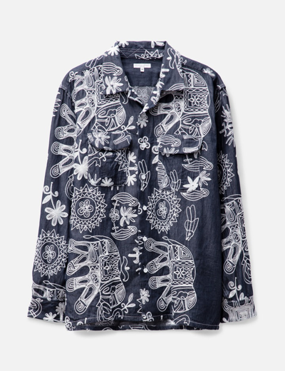 Engineered Garments Indigo Embroidered Denim Shirt In Blue